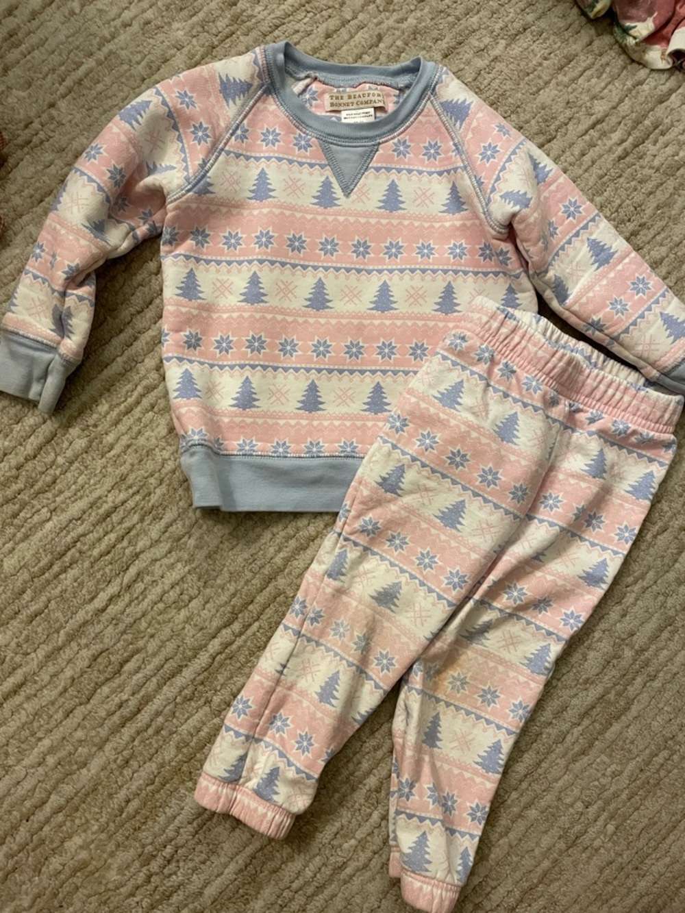 The Beaufort Bonnet Company Pink and Light Blue Fair Isle Kids Matching Set